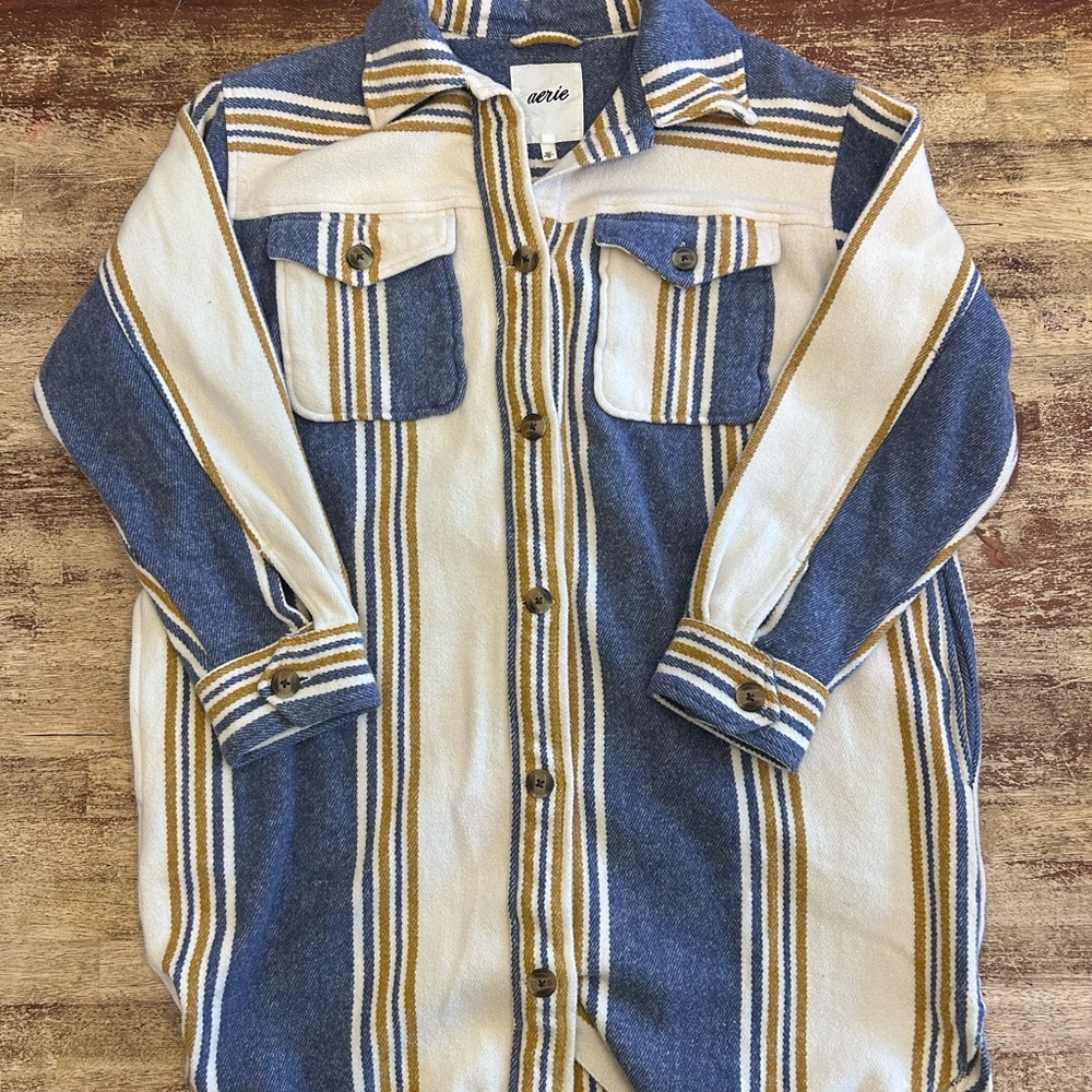 Aerie Blue and Gold Striped Shirt
